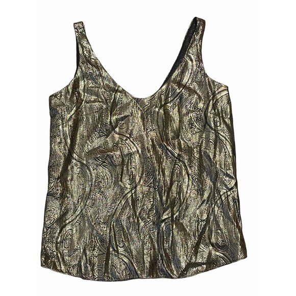 J Crew Metallic Paisley Shimmer Tank Top Silk Blend Blouse V-Neck lined - Picture 1 of 8
